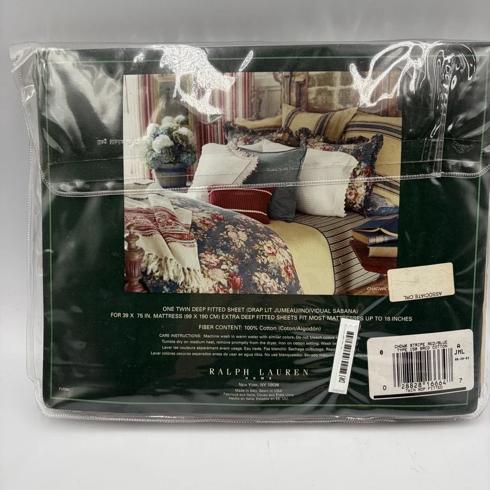 Ralph Lauren‎ Chadwick Stripe Twin Fitted Sheet New Rare Red Blue Stripe NOS